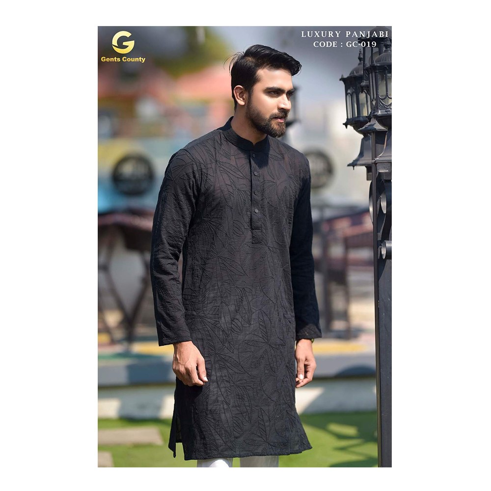 Cotton Embroidered Panjabi For Men - Black - GC-019