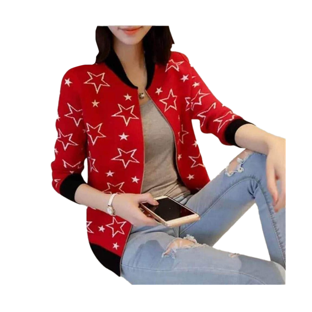 Cotton Casual Jacket for Women - WJ-06 - Red And Black