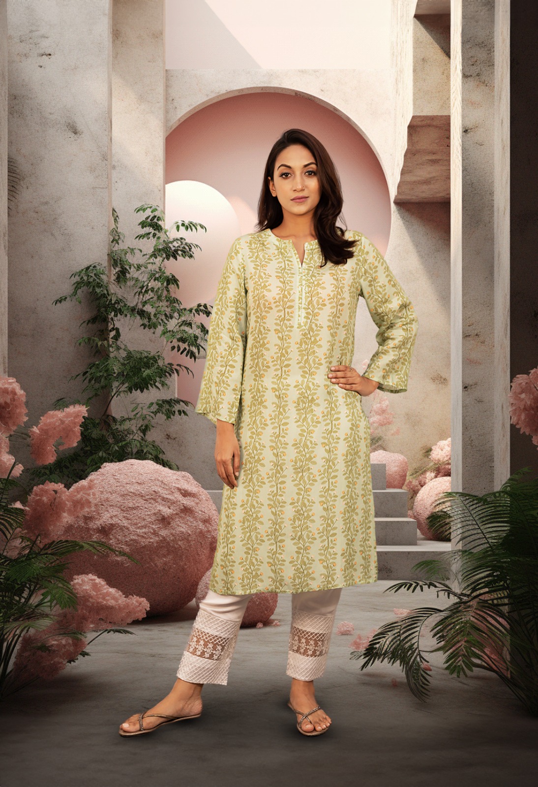 Basra Viscose Kurti For Women - Sea Green - ELV018