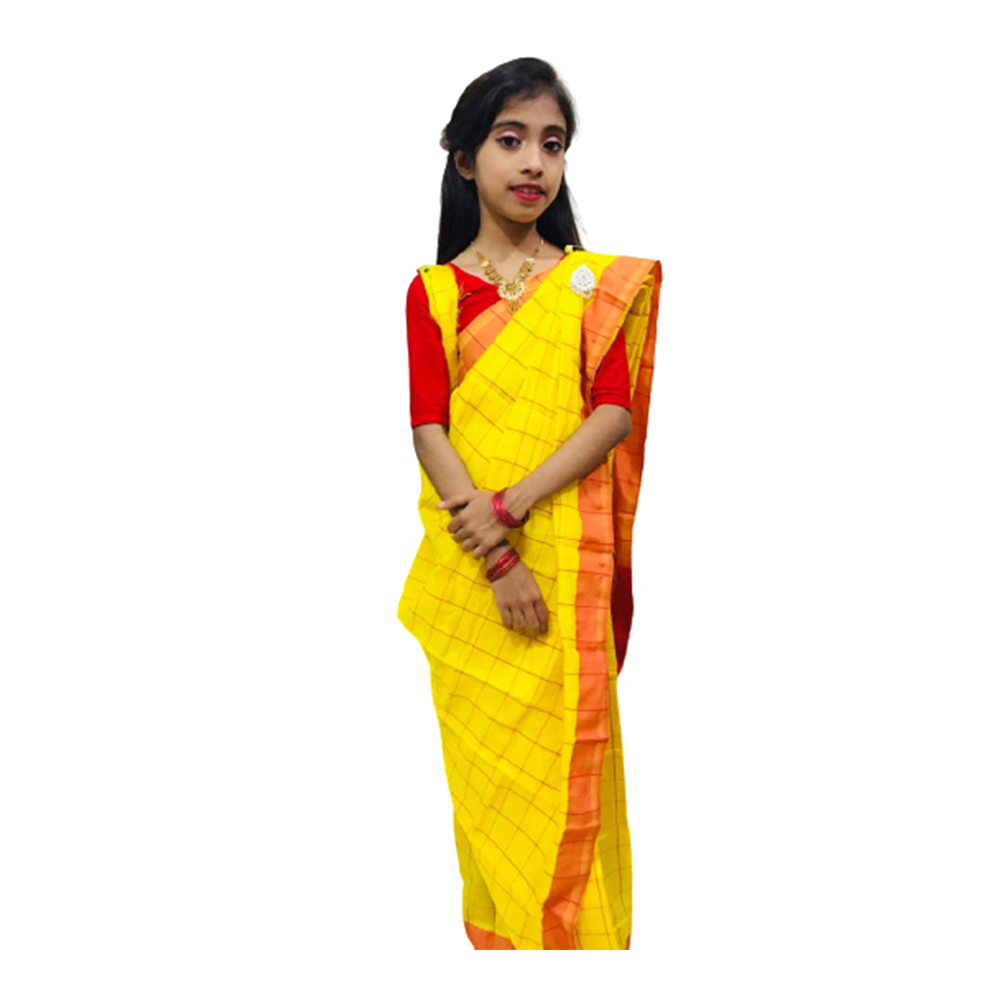 Cotton Baby Saree For Girl - Yellow - KS-N01