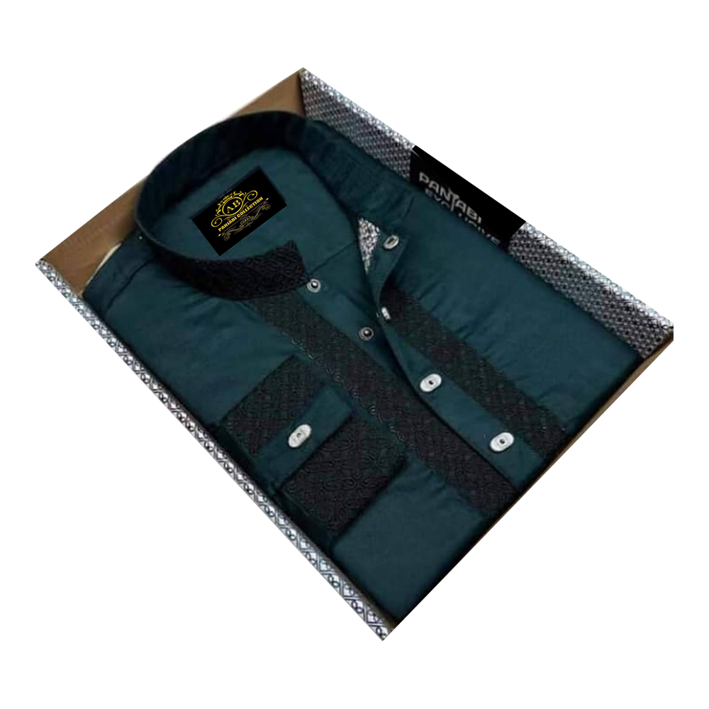 Cotton Panjabi For Men - Dark Olive - AS-07