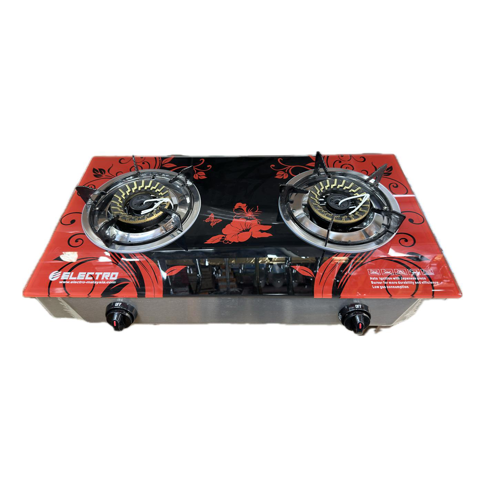 Electro Glass 1 Double Burner Gas Stove - Red and Black