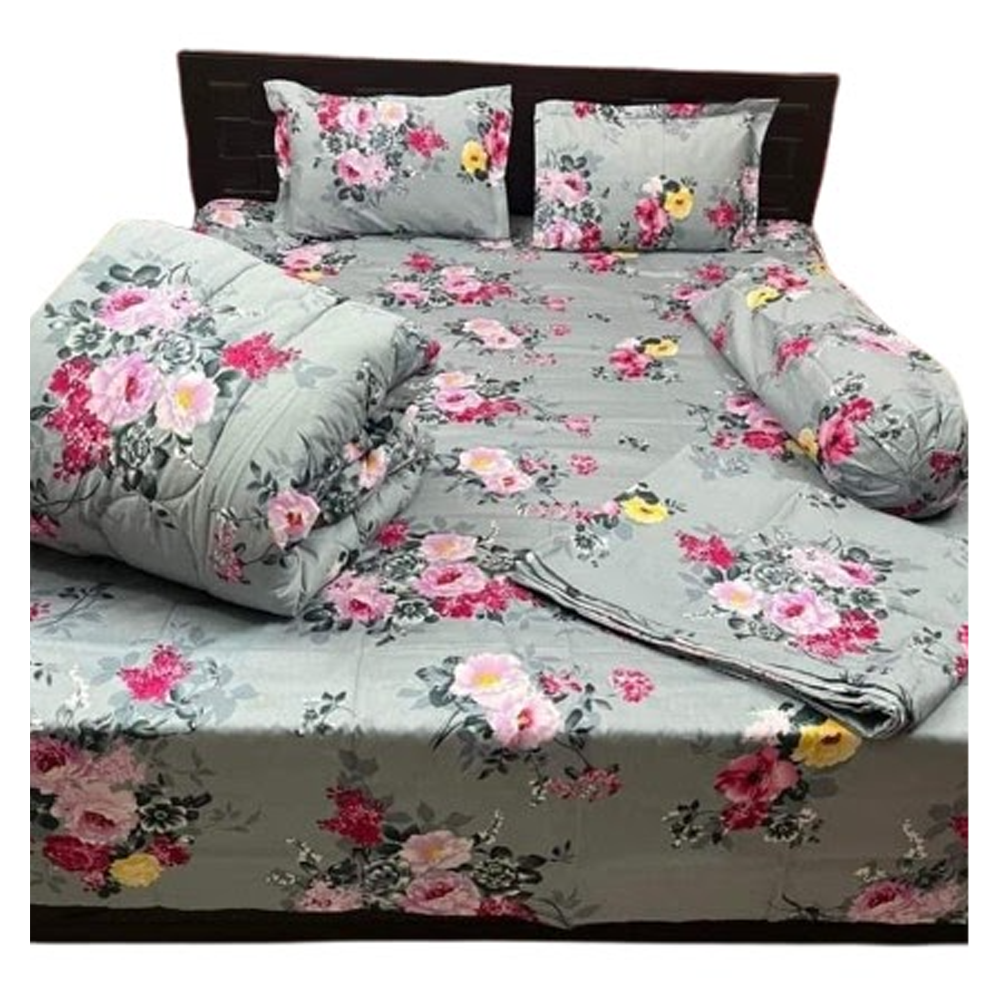 Twill Cotton King Size Five In One Comforter Set - Multicolor - CMT-59