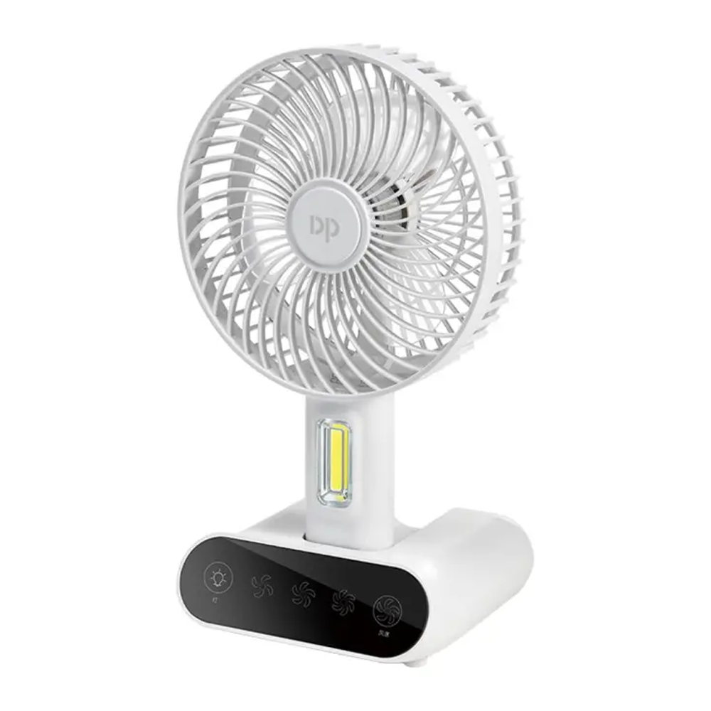 DP 7624 Rechargeable Portable USB Table Fan With LED Light  White