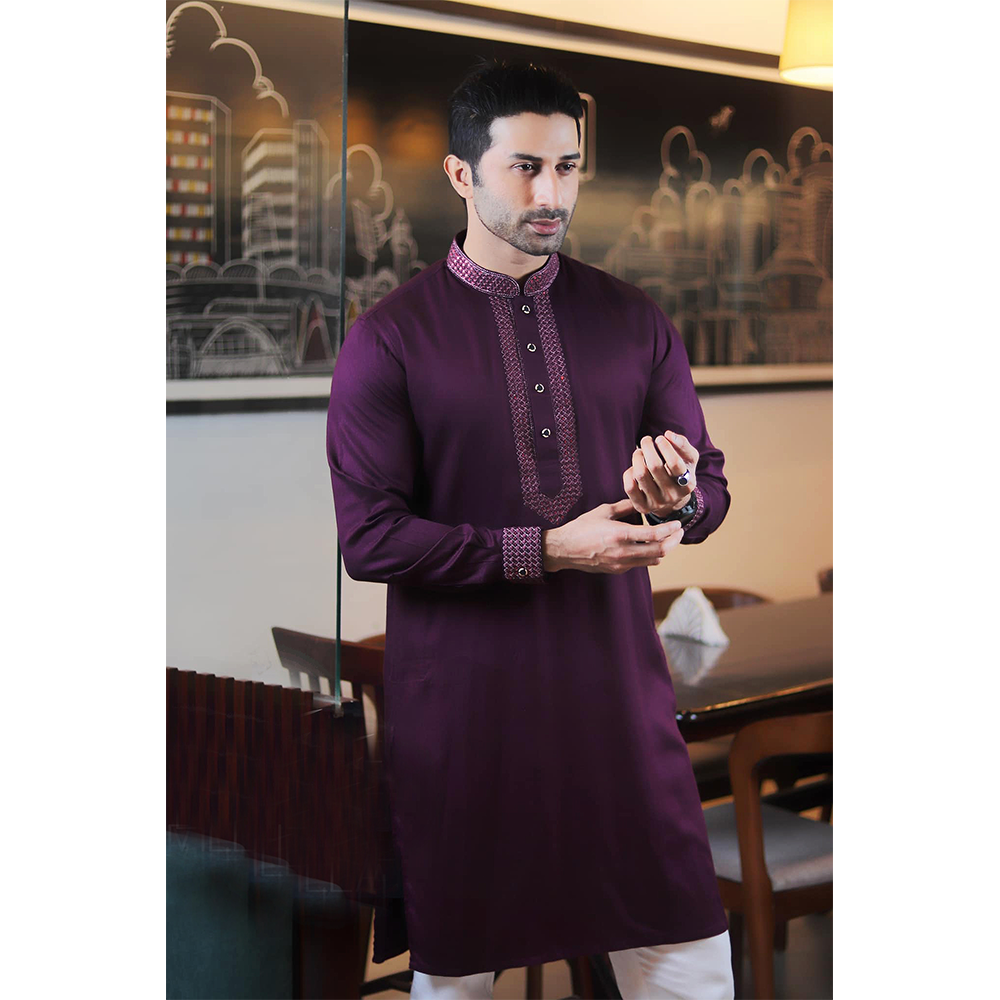 Cotton Panjabi For Men - Purple - P48