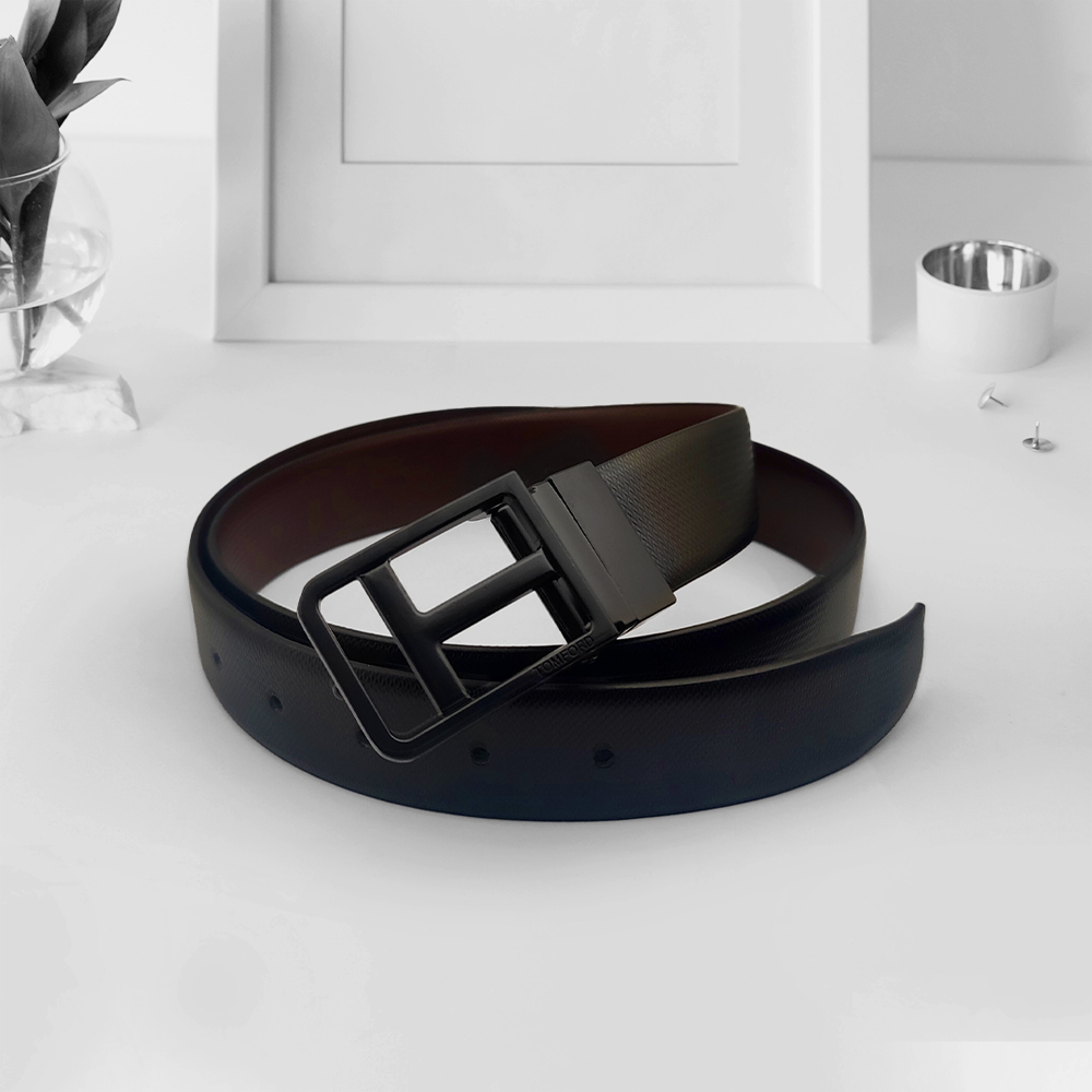 Leather And Metal Belt for Men - Black