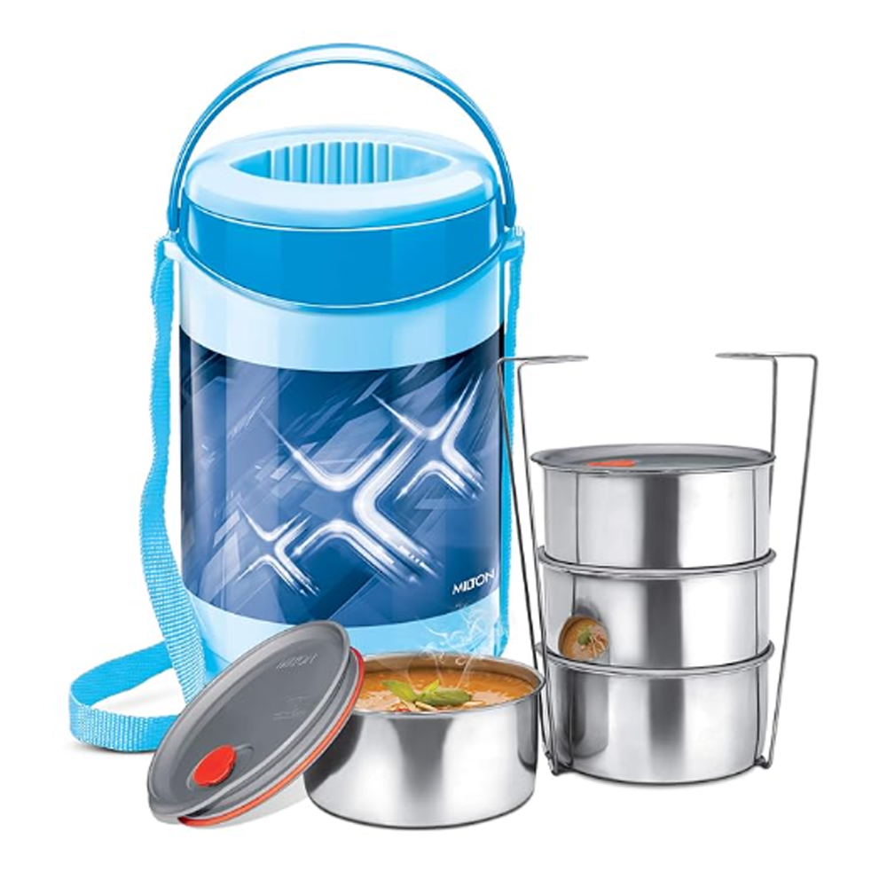 Milton Econa Deluxe 4 Stainless Steel Lunch Boxes Containers - Blue