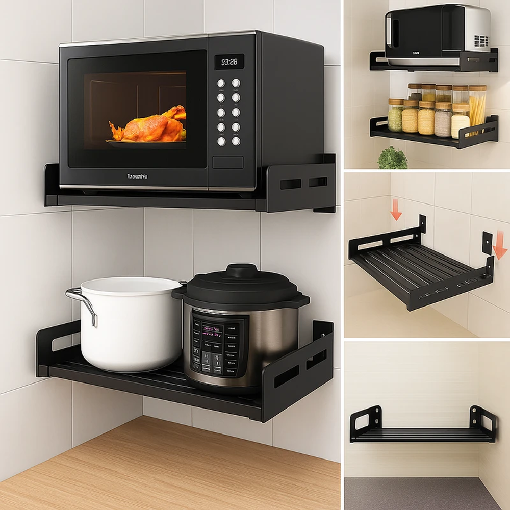 Microwave Oven Rack for Wall Mounting Metal Rack - Black