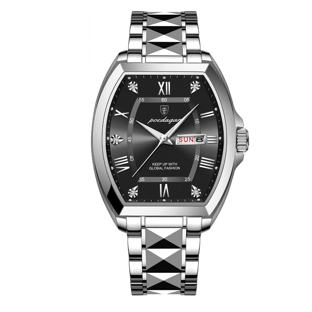 Poedagar 958 Stainless Steel Quartz Waterproof Luminous Wrist Watch For Men - Silver and Black