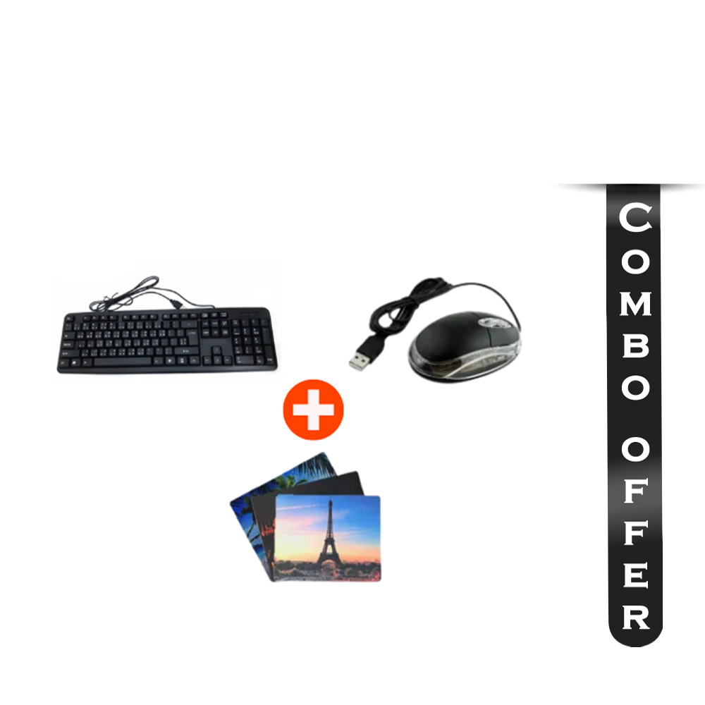 Combo Offer Computer Keyboard + Mouse + Mousepad - Black 