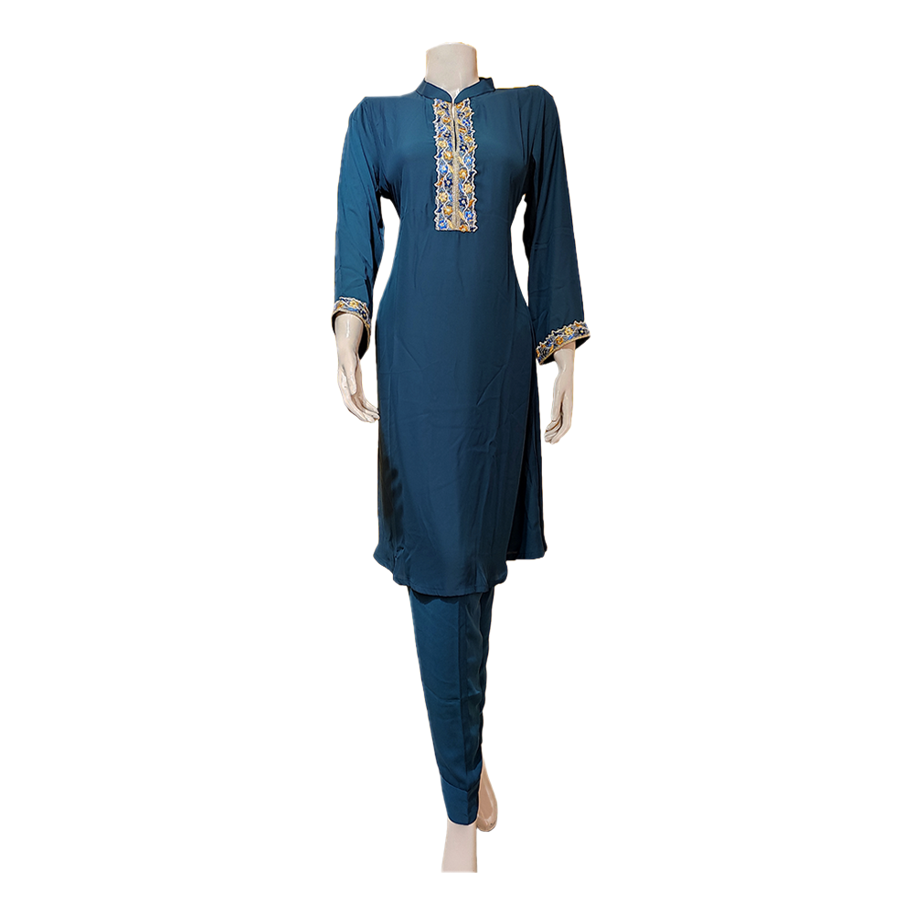 Cherry Georgette Stitched Two Piece for Women - Blue - DG-05