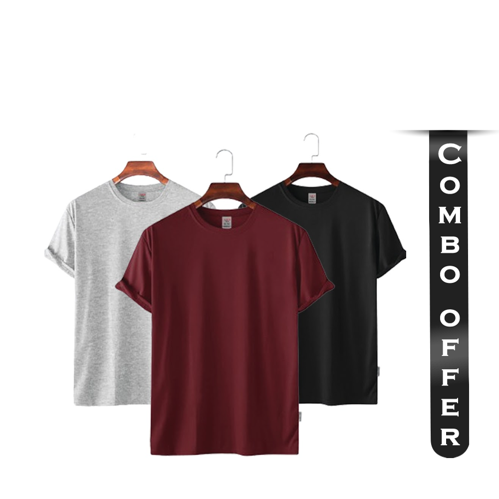 Combo Offer Of 3 Pcs Cotton Half Sleeve T-shirt for Men