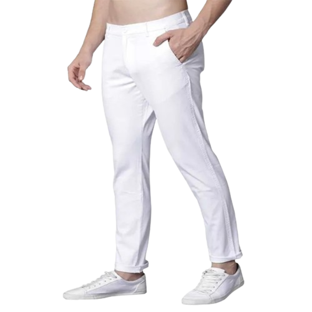 Cotton Semi Stretched Chinos Gabardine Pant For Men - White - PGS012