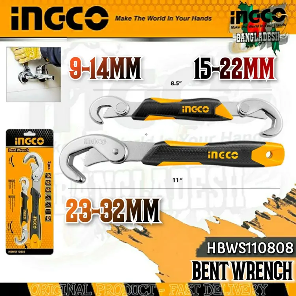 Ingco HBWS110808 Bent Wrench - 02 Pcs - Yellow