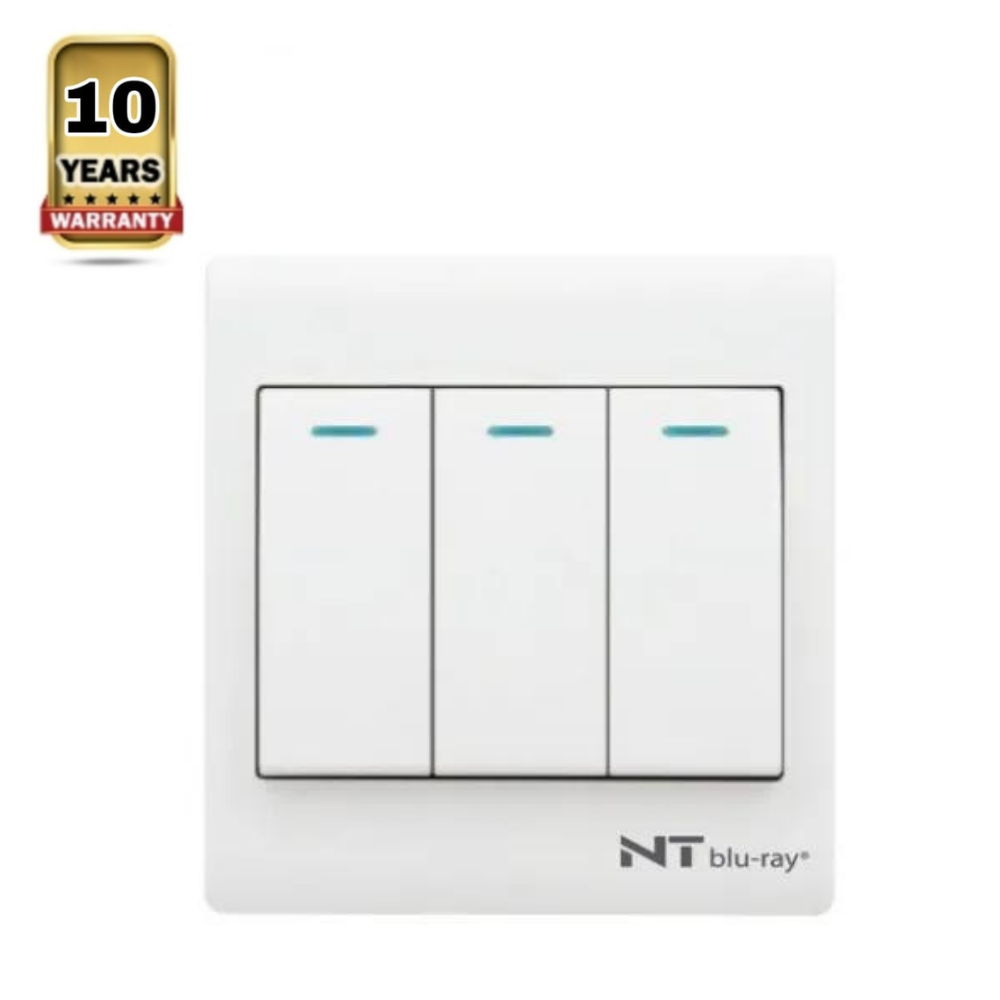 Primo 3 Gang 1 Way Switch - White