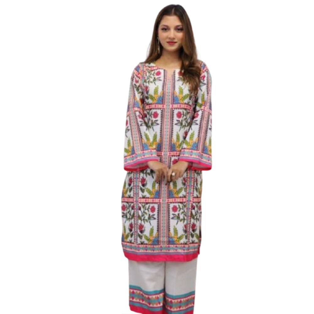 Dubai Silk Digital Printed Readymade Salwar Kameez For Women - Multicolor - 2F-011