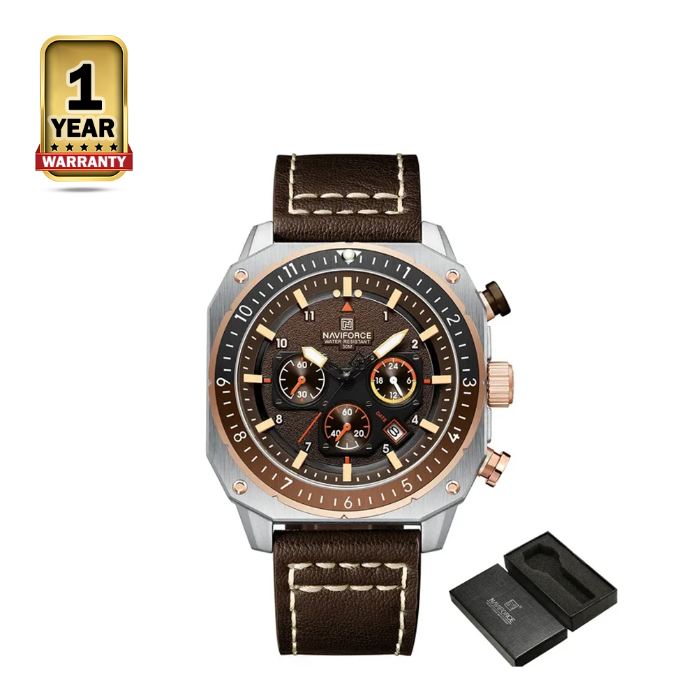Naviforce 8057 Leather Belt Watch for Men - Brown