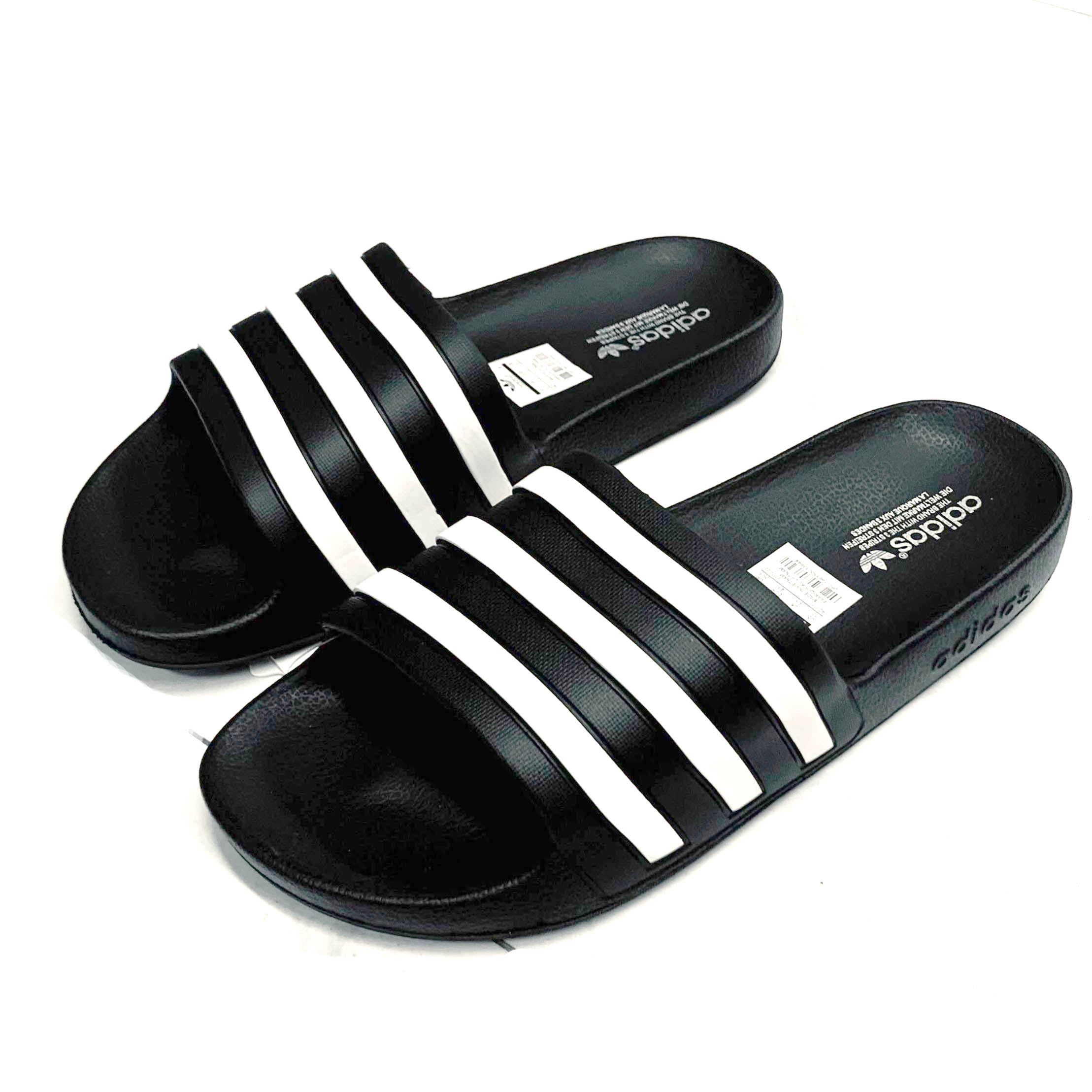 Adidas Aqua PU Leather Slide Slipper For Men - Black white - SL 723
