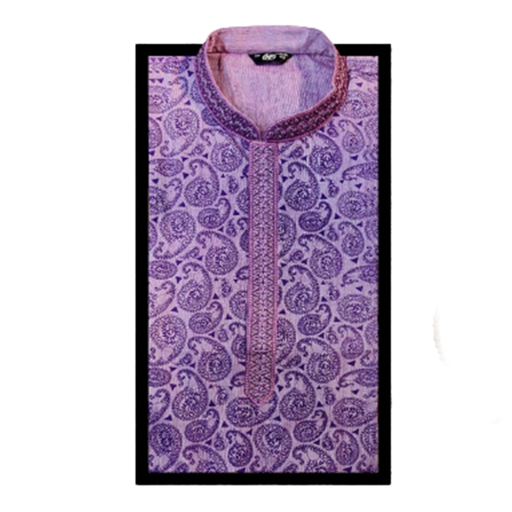 Cotton Digital Print Semi Long Embroidery Panjabi For Men - Purple - PS-12