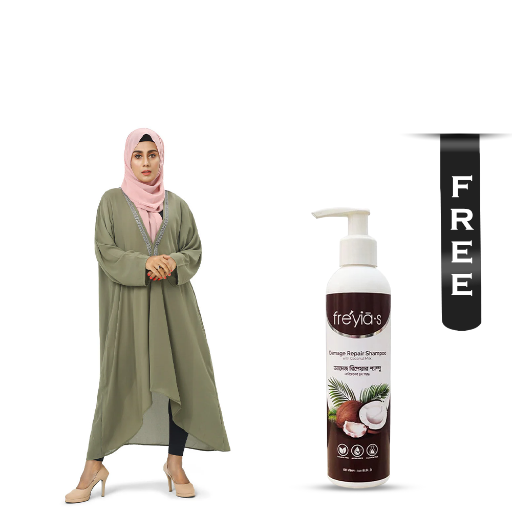 Buy Hiba Double Georgette Fabric Shrug for Women - 0823 000230 - Light Olive and Get Freyias Damage Repair Shampoo with Coconut Milk - 220ml Free