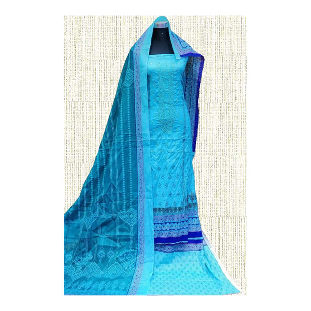 Unstiched Cotton Embroidery Salwar Kameez for Women - Blue - 3R-E3 