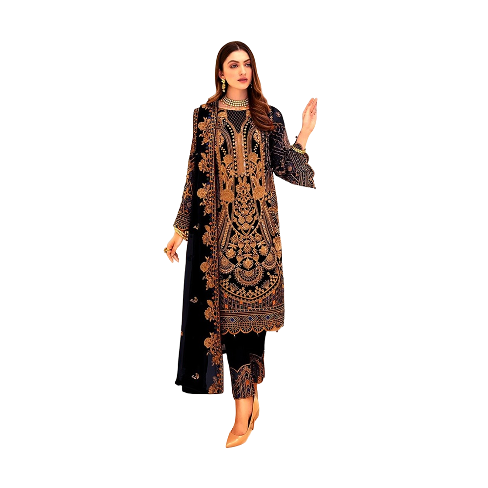 Pakistani Designed Gorgeous Party Wear - SK -208A - Black