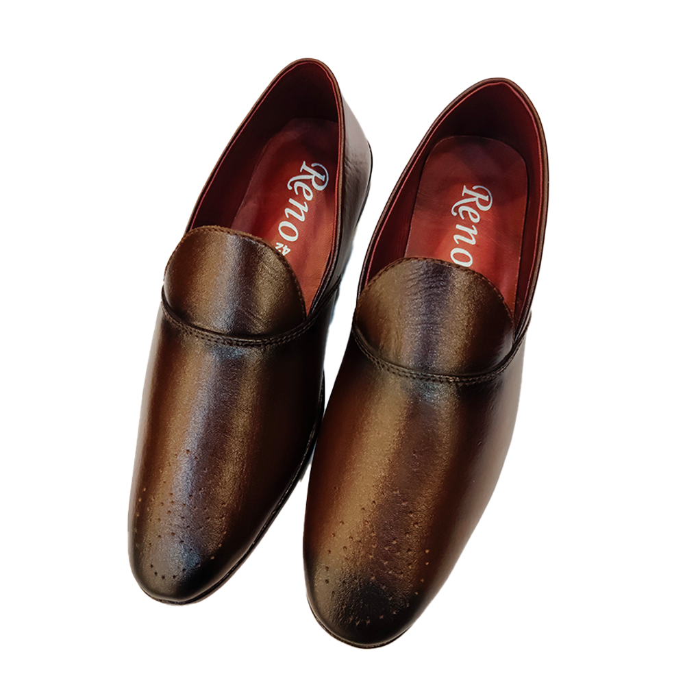 Reno Leather Mujari Shoe For Men - Chocolate - RM8003