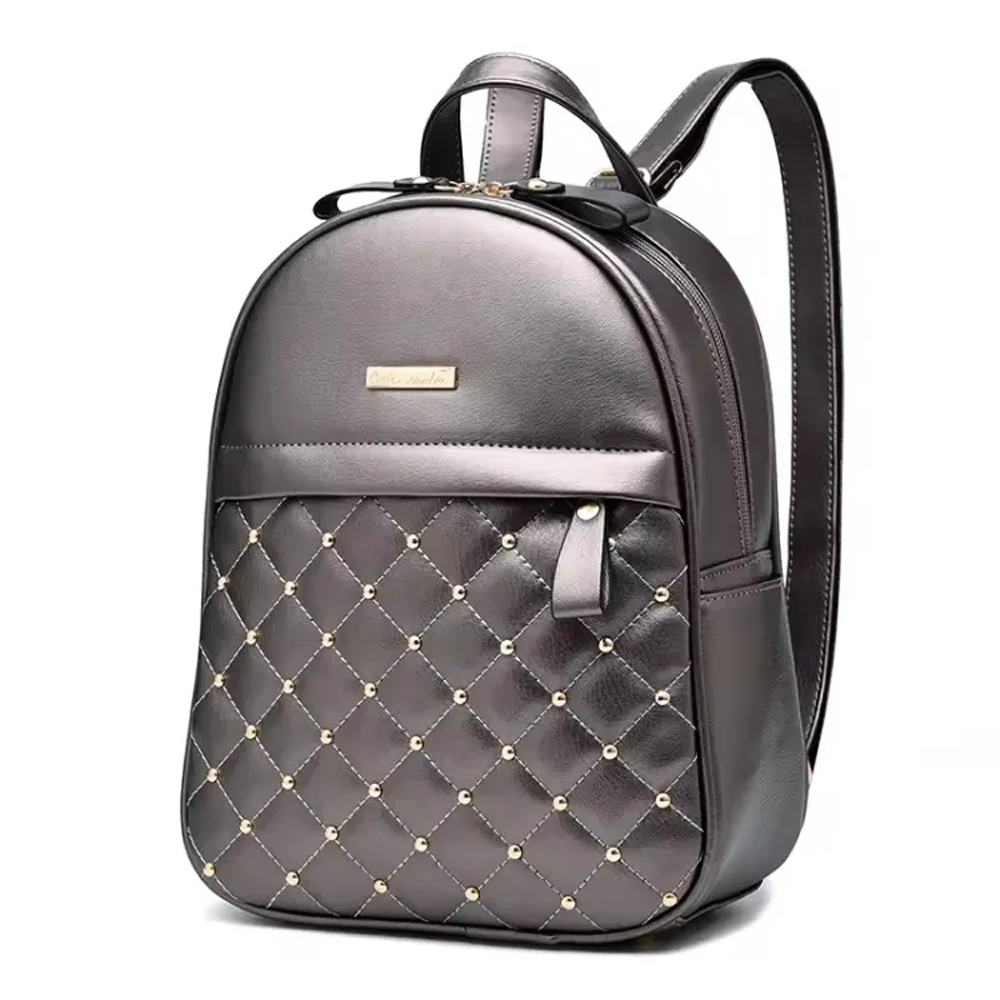 Patent Leather Large Capacity Anti-Theft Trendy Travel Backpack For Women - Gray