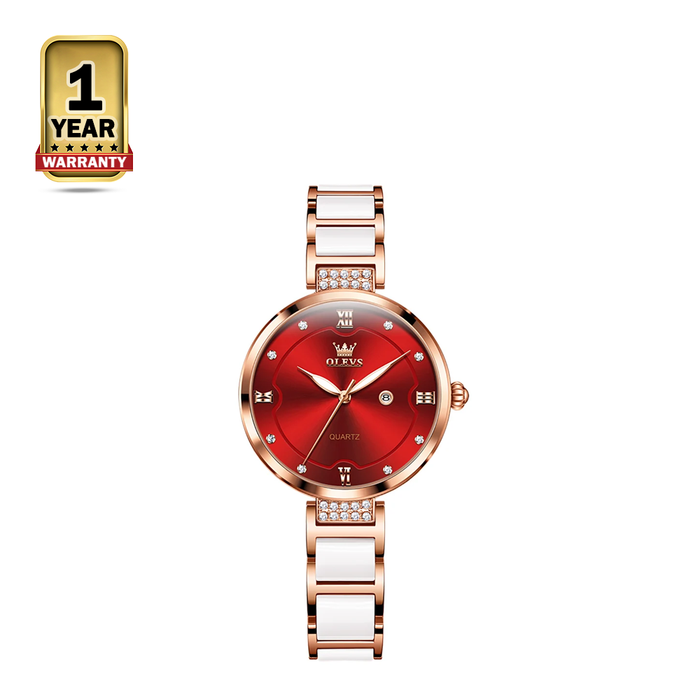 OLEVS 5589 Quartz Round-Dial Ceramic Analog Watch For Women - Red