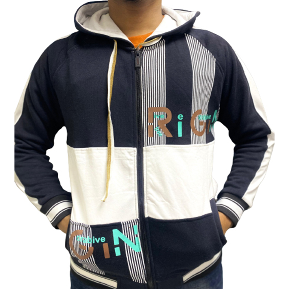 Cotton Hoodie For Men - Black and White - H-144