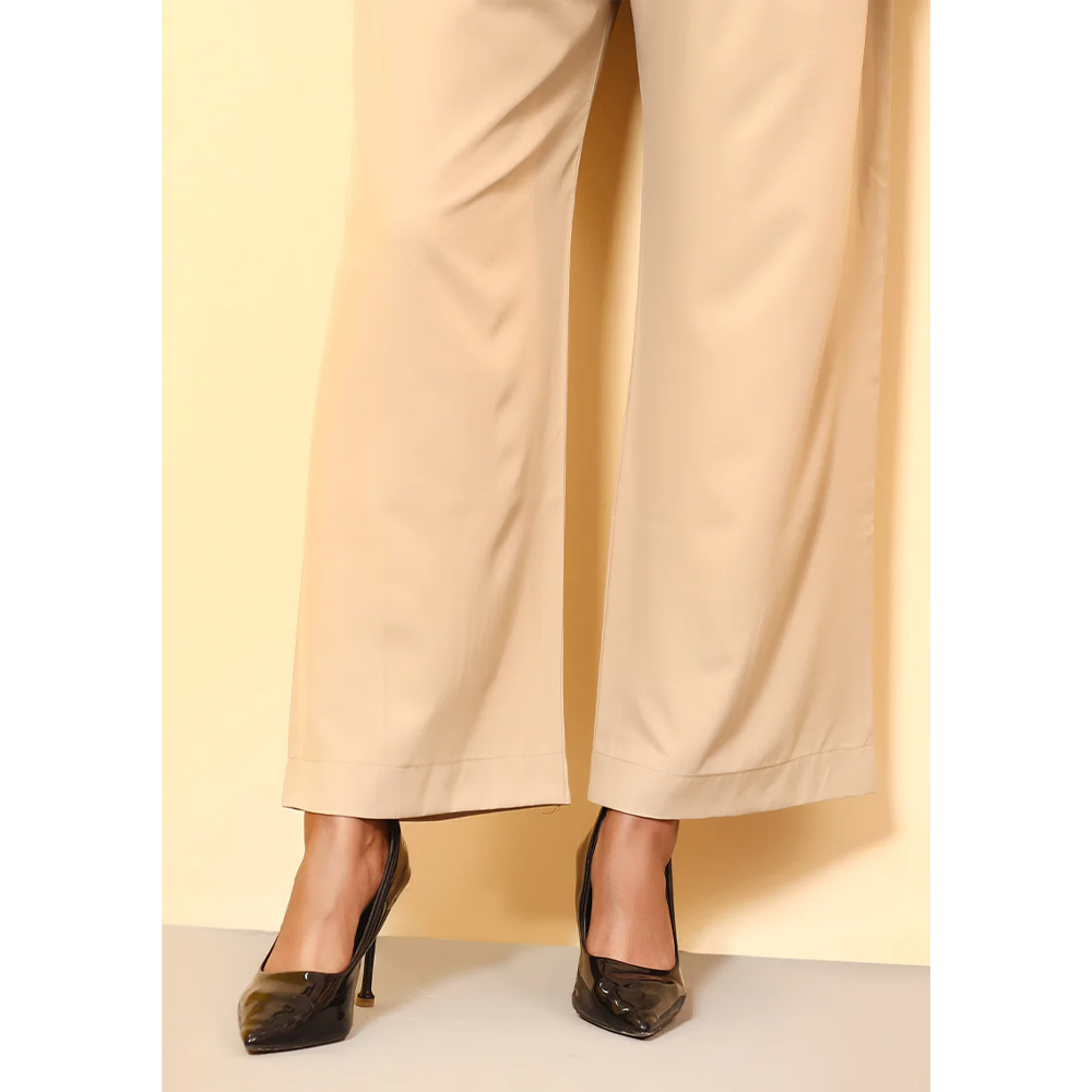 Spandex Georgette Wide-leg Pant For Women - Beige - 0523 000199