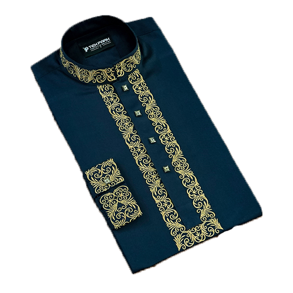 Cotton Panjabi For Men - Navy Blue - TP-05