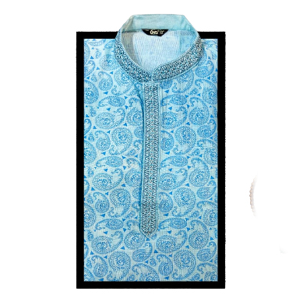 Embroidery Semi Long Panjabi For Men - Sky Blue - PS-11