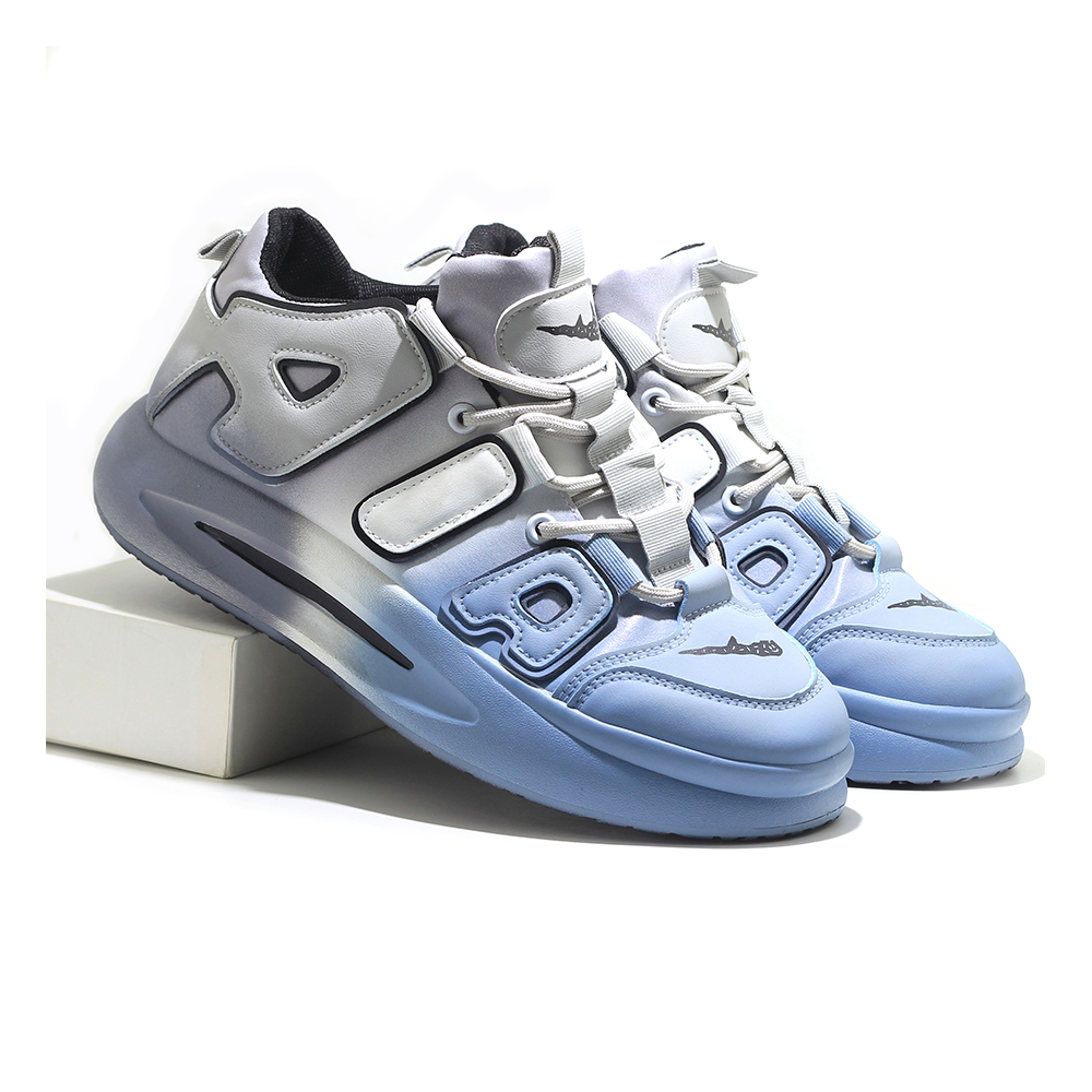 Pu Leather Sneaker Shoe For Men - Gray and Blue - MSK 427