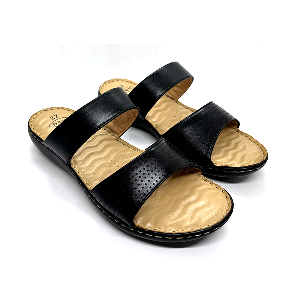 Black and White Anatomic Sole Leather Sandal For Ladies - 32010209 - Black