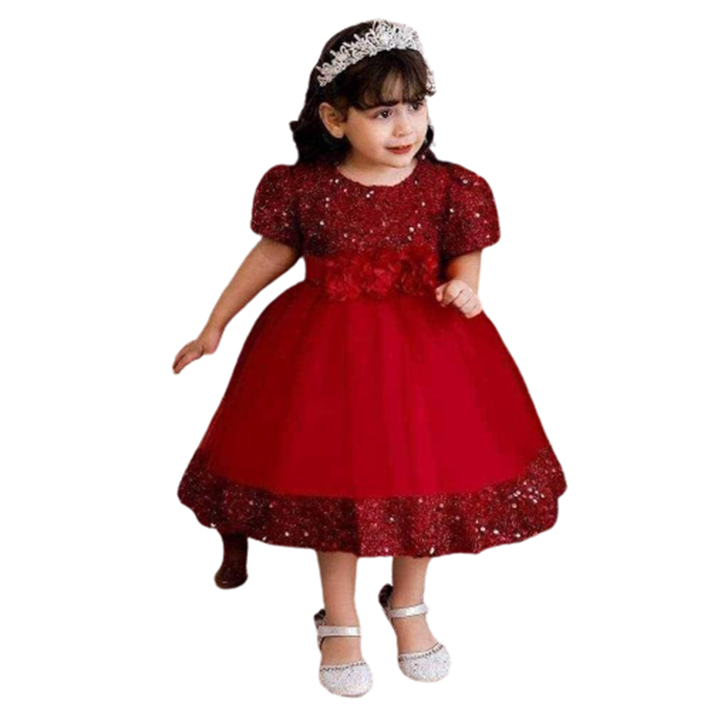 Ac Net and Sequence Net Party Dress For Babies - Red - BD-33