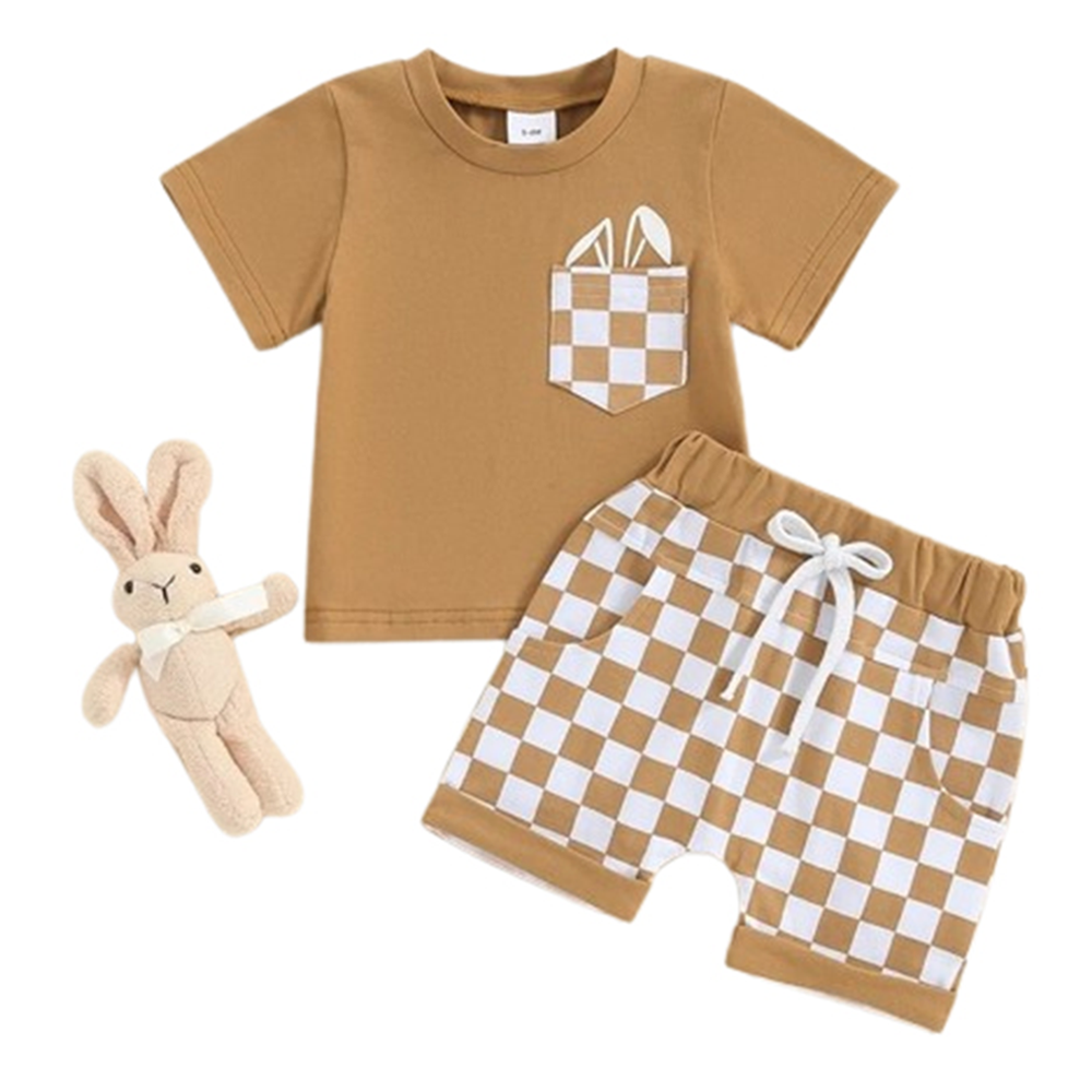 Cotton T-Shirt and Half Pant Set For Kids - Wheat - BM-85