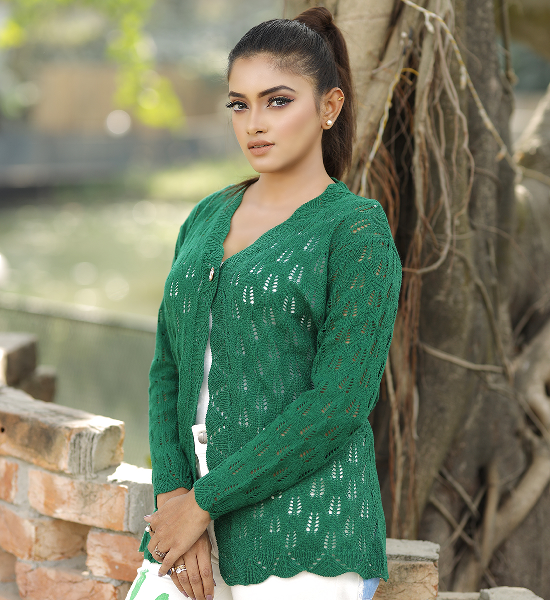 Acrylic Short Cardigan for Women - Green