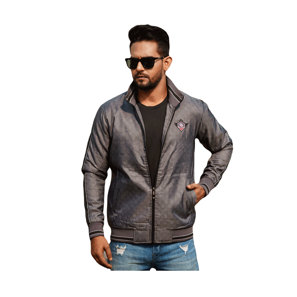 Microfiber Double Part Air Proof Jacket For Men - Dark Gray - JCK19