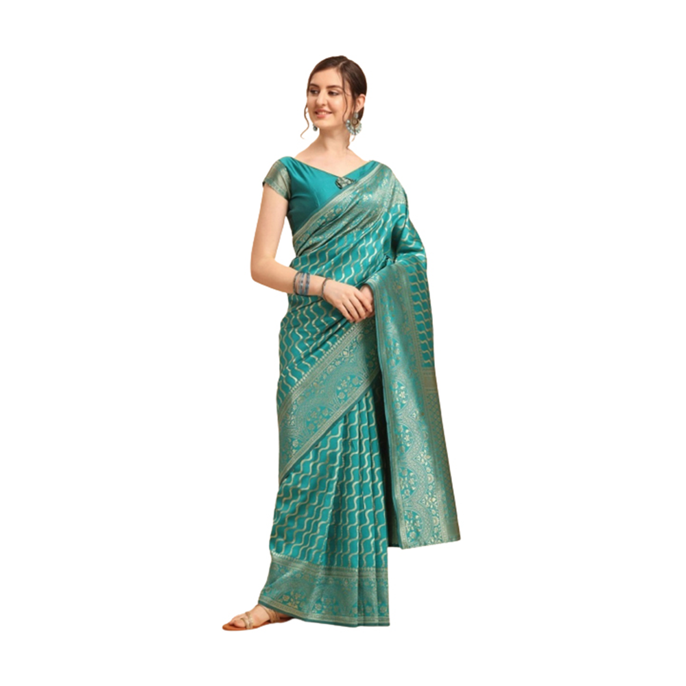 Silk Printed Saree With Blouse Piece - Pest- SS-56