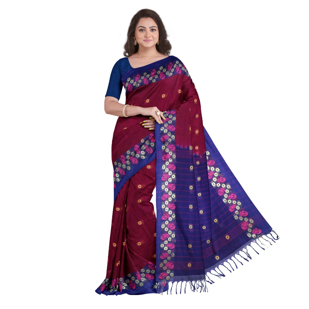 MASLAIS Cotton Jamdani Saree With Blouse Piece for Women - GY02 - Multicolor