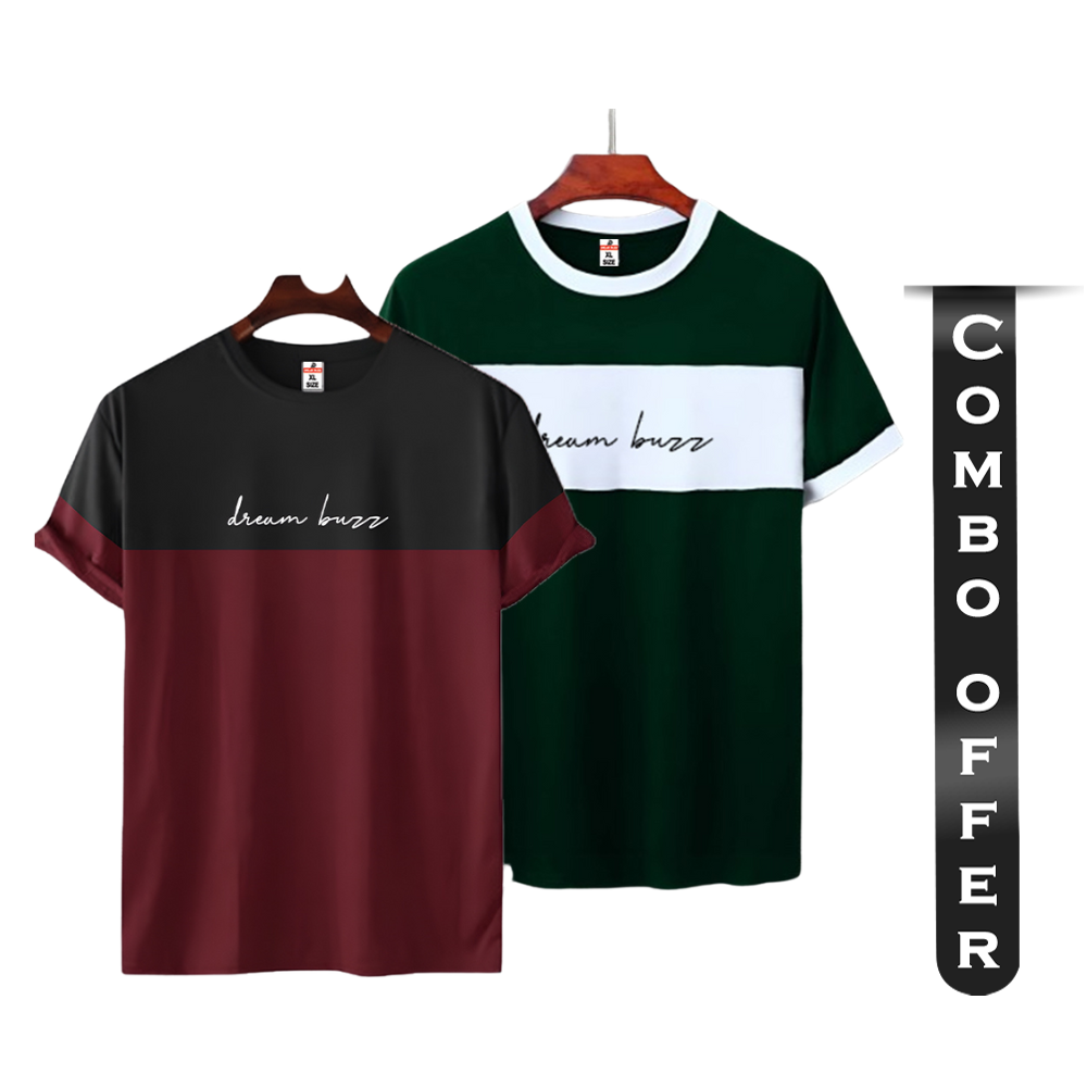 Combo Of Cotton Half Sleeve T-Shirt For Men - Red and Green - 1118