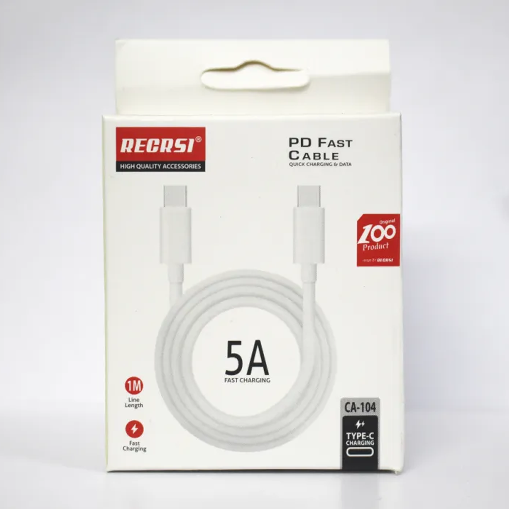 5A Fast Charging and Data Transfer Type-c To Type-c Cable - 1M - White