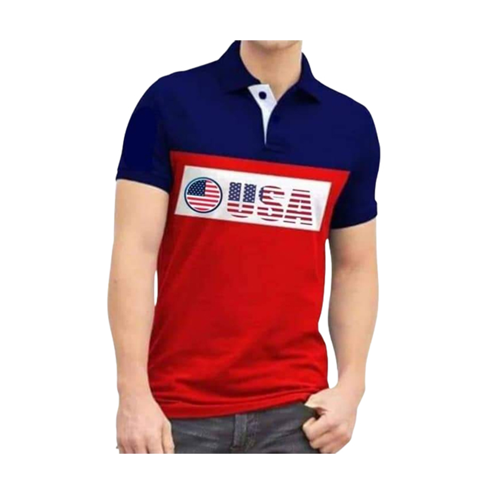 PK Cotton Half Sleeve Polo Shirt For Men - Red and Blue - PT-27