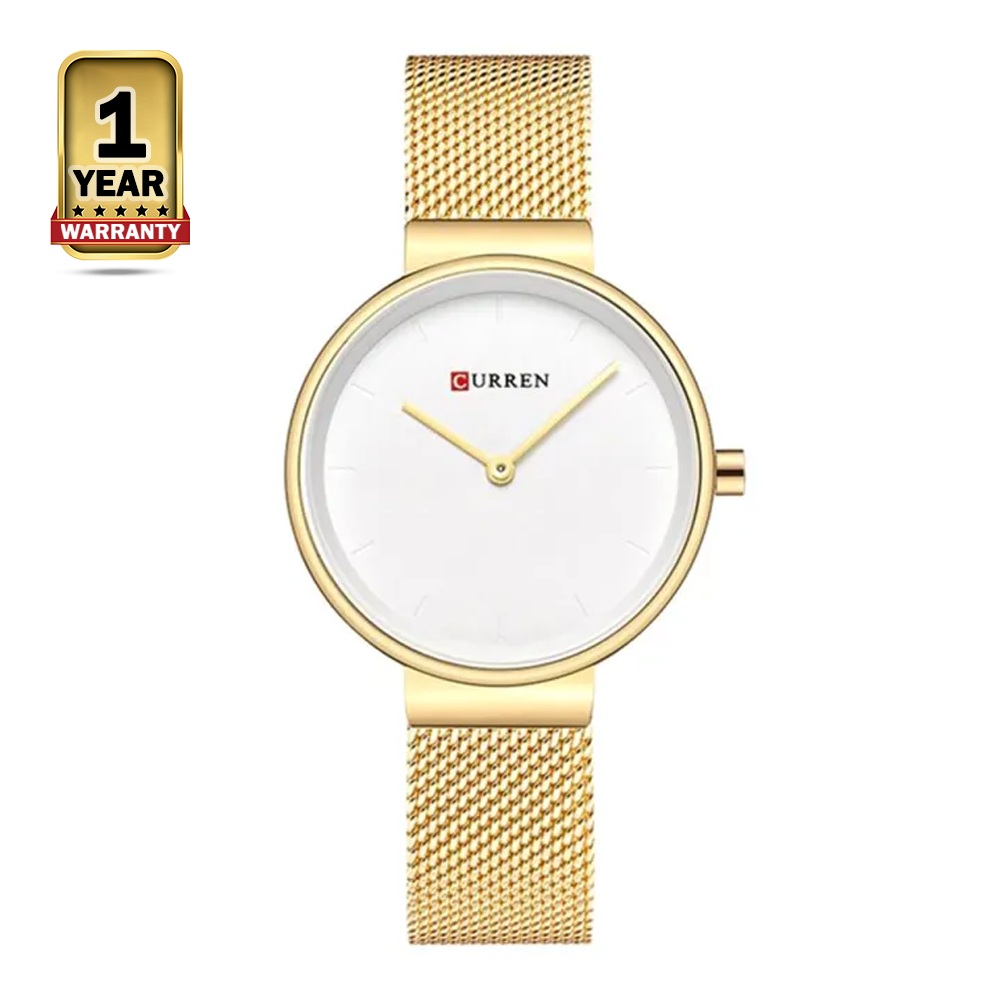 Curren 9016 Stainless Steel Waterproof Analog Quartz Watch for Women - White And Golden