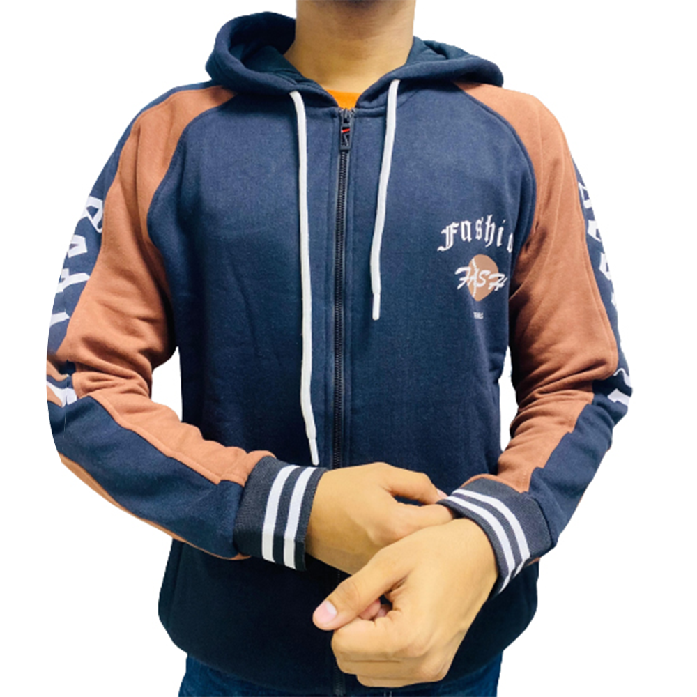 Cotton Hoodie For Men - Blue and Brown - H-151