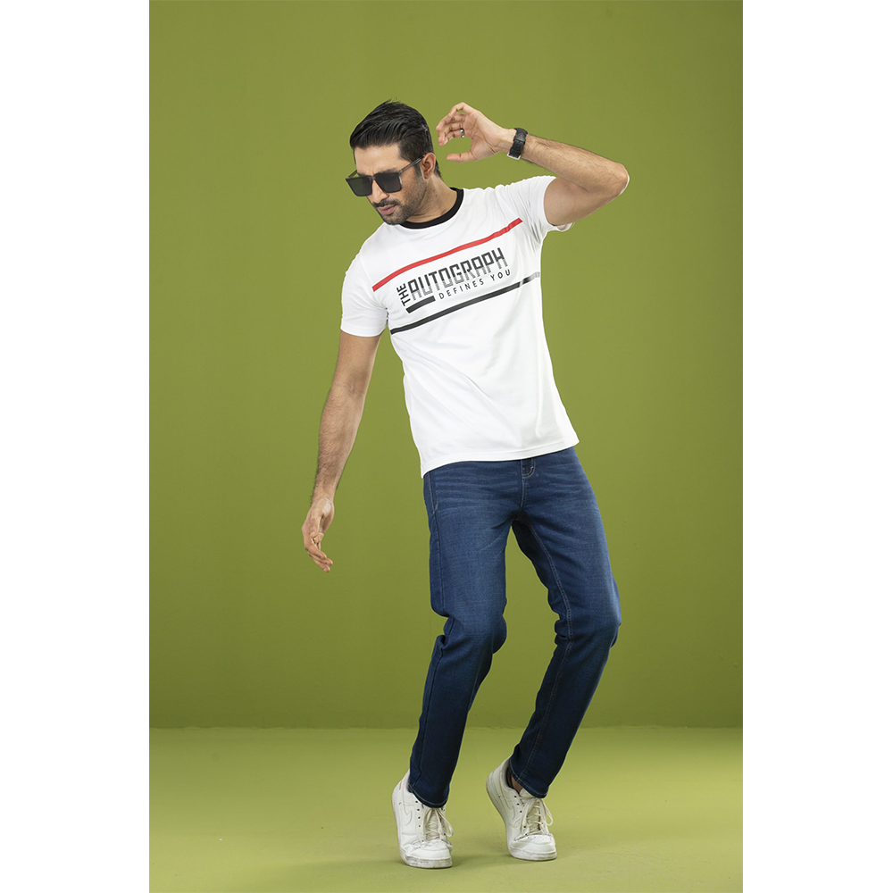 Cotton Round Neck T-Shirt for Men - White - RN-04