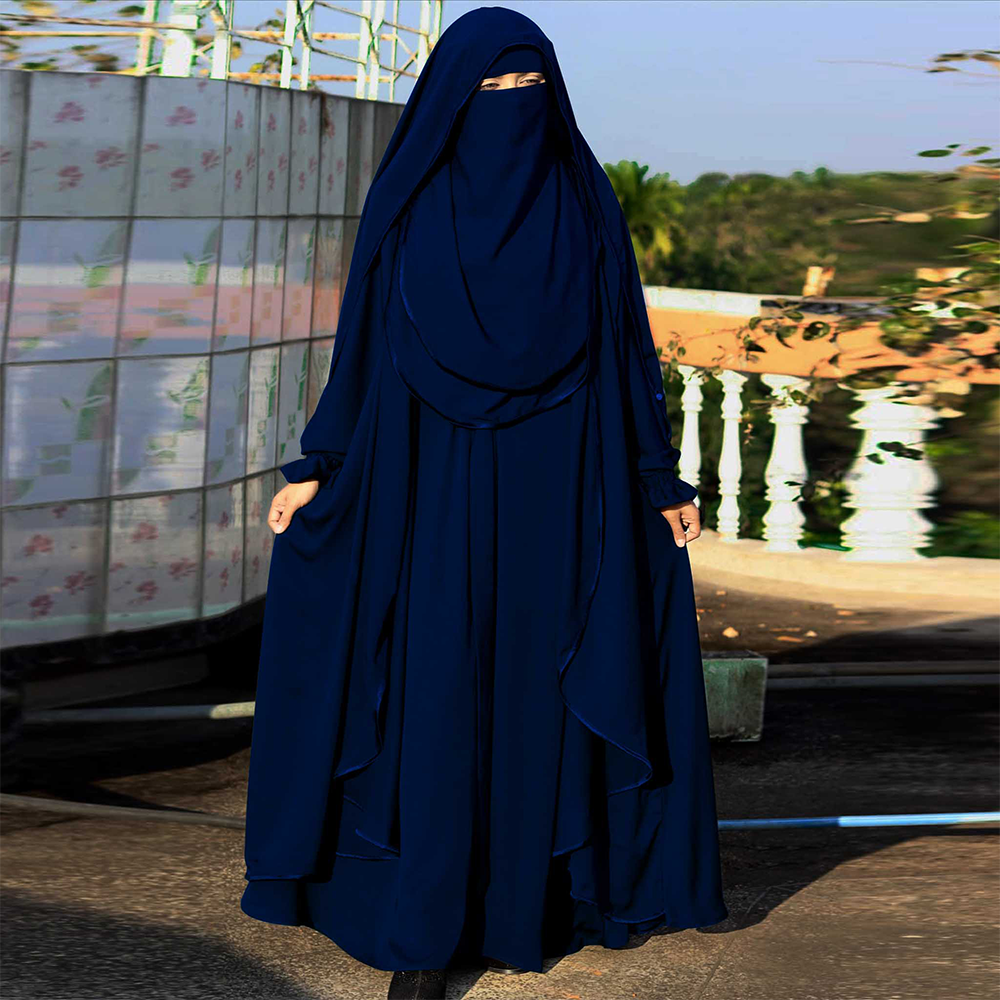 Dubai Cherry Fabric Koti System Borkha Set for Women - Navy Blue - B_481-Blue