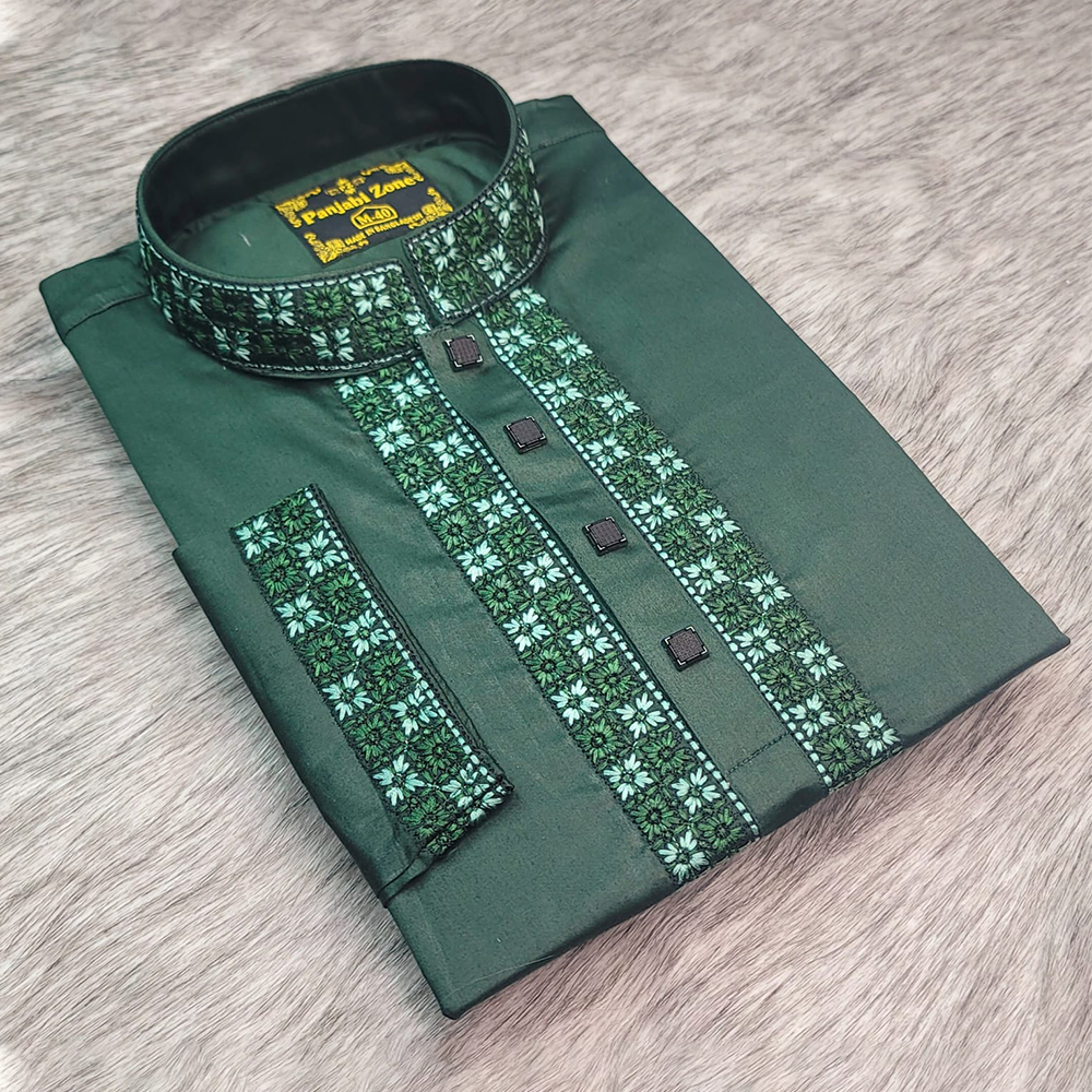 Cotton Embroidery Panjabi For Men - Green