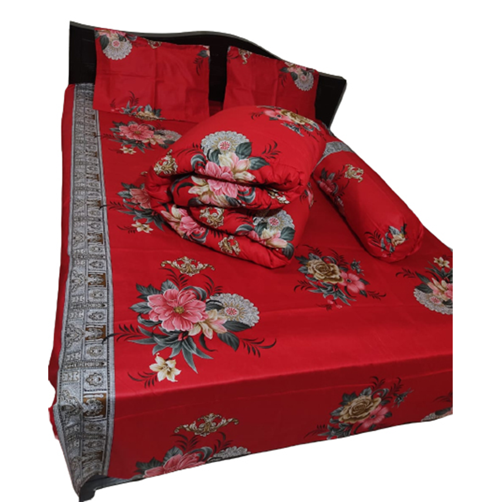 Twill Cotton King Size Five In One Comforter Set Red CFS140